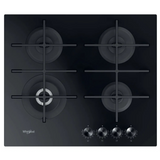Table de cuisson Whirlpool GOWL628NBFR avec surface en verre noir et commandes tactiles, vue de l'angle.