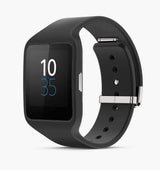 Accessoire pour montre connectée Boost SmartWatch, bracelet en silicone noir avec boucle métallique, vu de face.